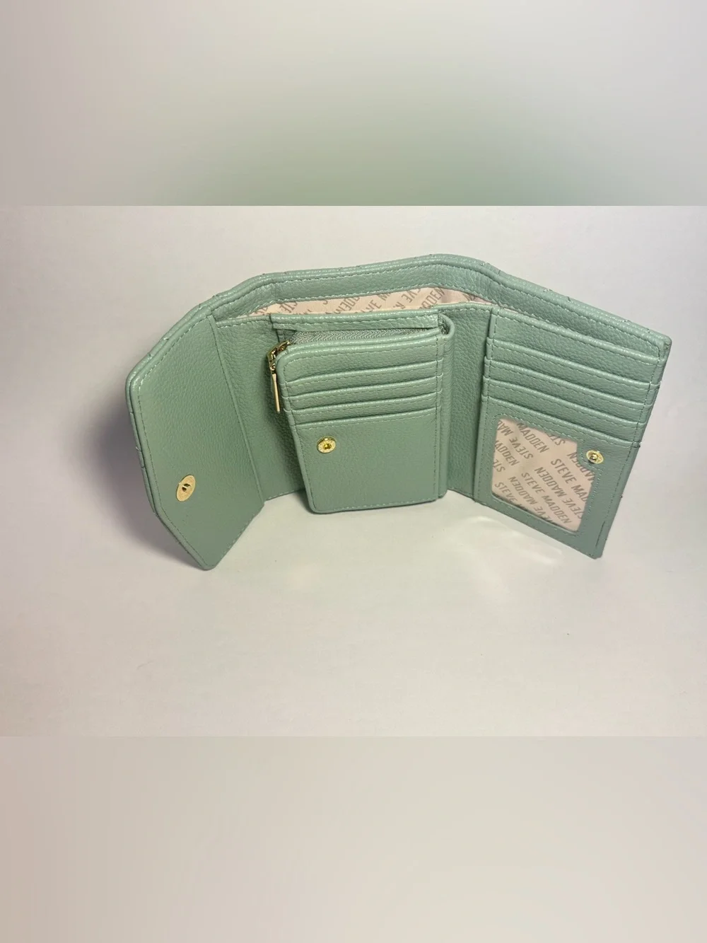 Steve Madden Mint Quilted Wristlet Clutch with Gold Logo